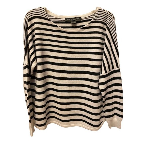 French Connection Sweater Womens Medium Black White Striped Acrylic Blend Knit - Picture 1 of 3